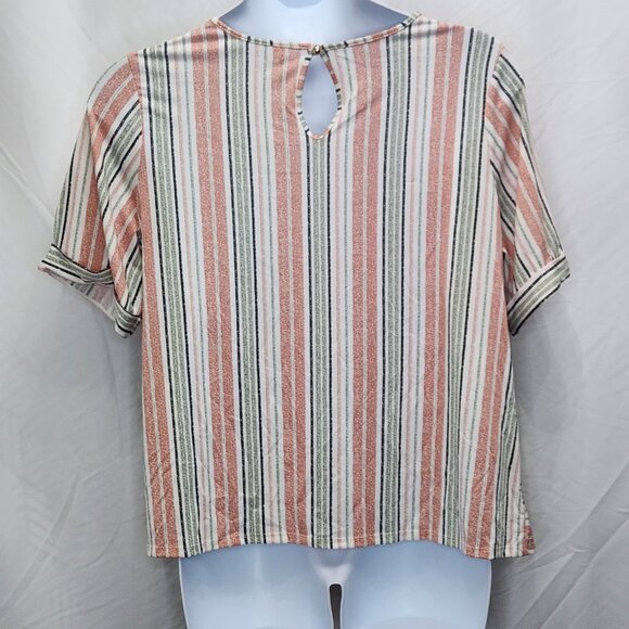 Perseption Striped Tie Front Top Womens 2X Plus Blouse Stretch Short Sleeve T11X - Picture 2 of 6